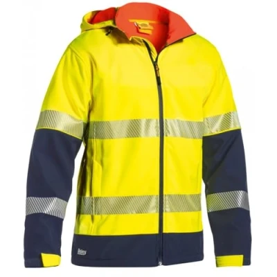 Image of Bisley Workwear UKBJ6934T_TT04 Ripstop Softshell Jacket Two Tone Hi Vis Long Sleeve 3M Taped 260GSM Yellow/Navy, M