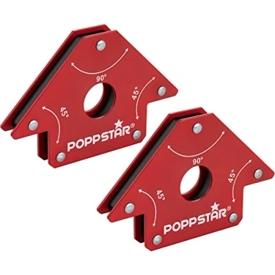 Image of Poppstar Welding Magnets Medium (Set of 2 Pcs) with 22.6 kg (50 lb) Magnetic Holding Force/Heavy Duty Clamps 45 / 90 135