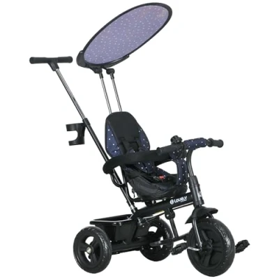 Image of HOMCOM Trike, 6 in 1 Tricycle for Kids, Baby Trike with Push Handle, Removable Canopy, 5 Point Safety Harness, Storage Basket, 18 60 Months, Dark Blue