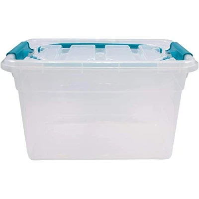 Image of Whitefurze 2 X Carry Box Secure Lid Strong Handle Clear Plastic Storage Container Teal Clip 13L