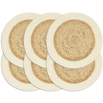 Image of vidaXL Placemats 6 pcs Plain Natural 38 cm Round Jute and Cotton