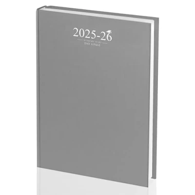Image of Academic Diary 2025 2026 A4 Day A Page Grey School Planner for Students and Teachers with Case Binding