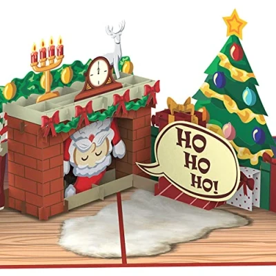 Image of papercrush® Pop Up Card Christmas &quot;Santa in the Fire&quot; Funny 3D for Children, Women, Men Handmade Greeting with Envelope Girlfriend or Boyfriend
