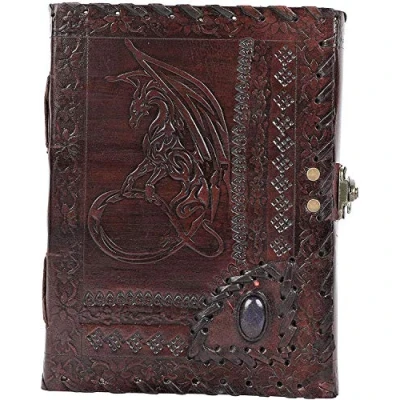 Image of OVERDOSE Dragon with Stone Embossed Leather Journal Handmade Antique For Students Men &amp; Women Diary Sketchbook Drawing Notebook 6 X 8 Inches 15 20 cm A5