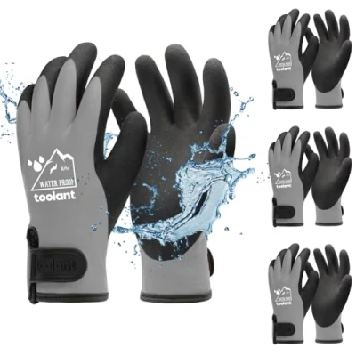 Image of 100% Waterproof Gloves for Men and Women, Winter Work Cold Weather, Thermal Insulated Freezer Gloves, Touch Screen, With Grip, Gray, Medium, 3pcs