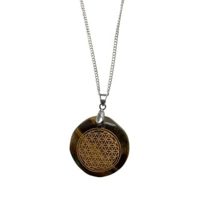 Image of VIE Disc Pendant with Flower of Life Design, 3cm (Tiger&#039;s Eye)