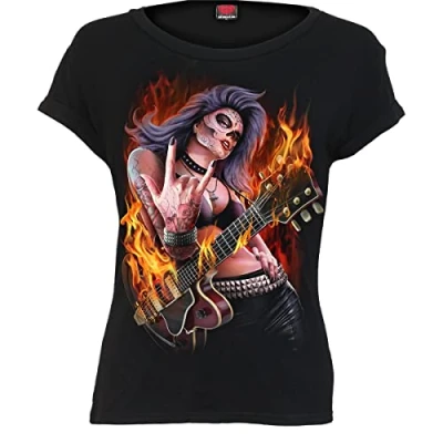 Image of Spiral Rocking The Dead Boatneck Cap Sleeve Top Black S