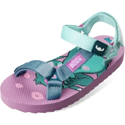 Image of Disney Stitch Girls Sandals, Summer Shoes with Adjustable Straps Gifts (Lilac/Blue, 2.5 UK)