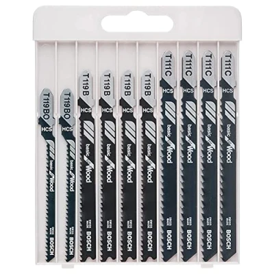 Image of Bosch Professional 2607010146 10 Piece Jigsaw Blade Set (for Wood, Accessories for Jigsaws T Shank Socket)