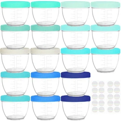 Image of Youngever 18 Pack 120ML Baby Food Storage, Re usable Containers with Lids, 9 Coastal Colors, Lids Labels