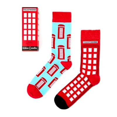 Image of Urban Eccentric Unisex Telephone Box Socks Gift 2 Pairs Cotton Rich Premium Novelty Gifts