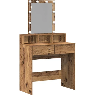Image of vidaXL Dressing Table Set Solid Oak Vanity with LED Mirror for Bedroom Brown