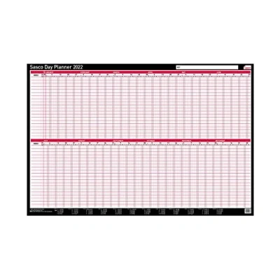 Image of Sasco 2022 Day Wall Planner with wet wipe pen &amp; sticker pack, Black Red, Board Mounted, 915W x 610mmH, 2410162
