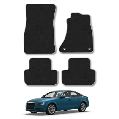 Image of Car Mats Compatible with Audi A4 (2008 2016) Tailored Fit Grey Trimmed Carpet Floor Mat Set Accessory Black Custom Fitted 4 Pieces Clips Anti Slip Backing &amp; Trim Edging