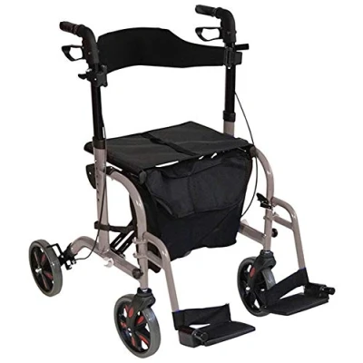 Image of Aidapt Duo Deluxe Grey Folding Light Weight 4 Wheeled Rollator Transit Chair Mobility Aid with Seat, Foot Plates, Carry Bag, Lockable Brakes and Puncture Proof Tyres for Indoor Outdoor use.
