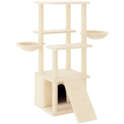 Image of vidaXL Cat Tree with Sisal Scratching Posts Cream 133 cm