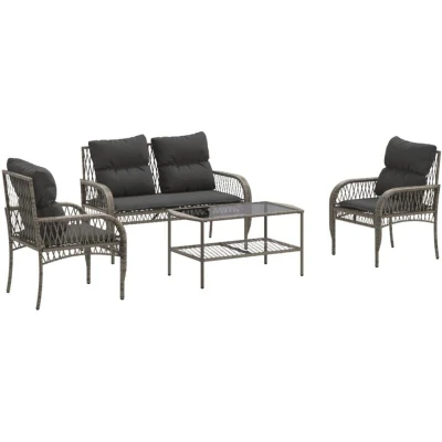Image of vidaXL 4 Piece Garden Sofa Set with Cushions Grey Poly Rattan