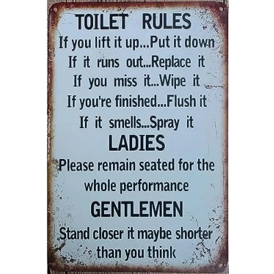 Image of Funny Metal Signs Toilet rules If you lift it up Put down Retro Tin Vintage For Sign Home Wall Art, 12x8 Inches Bathroom Decor