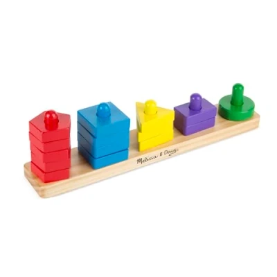 Image of Melissa &amp; Doug Stack and Sort board Wooden toys Busy Building blocks learning for 3 year old Developmental Toy Motor Skills Montessori 3+ Gift Boy or Girl
