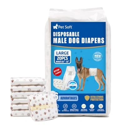 Image of Pet Soft Dog Nappies Male Disposable Wraps 20 Counts, Super Absorbent Puppy Diapers Incontinence Nappy with Wetness Indicator (L Count)