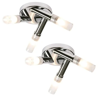 Image of firstchoicelighting Set of 2 Modern Bathroom Triple Ceiling Lights IP44 Rated Light Polished Chrome with Glass Shades LED Compatible
