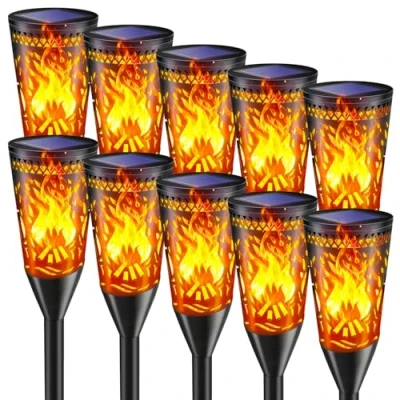 Image of Solar Lights Outdoor Garden, 2Modes Flickering Dancing Flame Lights,IP65 Waterproof Torch Light for Outside,Pathway,Patio, Lawn,Yard Decor 10 Pack