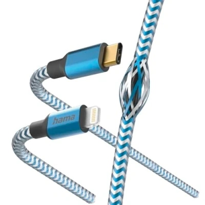 Image of Hama Charging Cable Reflective USB C to Lightning, Nylon, 1.5 m (iPhone Cable, Lightning iPhone 14 13 12 11 Pro Max Plus Mini SE XS XR X 8 7, iPad Air Mini, MFI Certified)