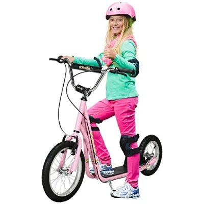 Image of HOMCOM Teen Stunt Scooter Push Kick Scooters for Kids with Rubber Wheels Adjustable Handlebar Front Rear Dual Brakes Kickstand, 5+ Years, Pink