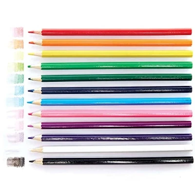 Image of Baker Ross FC863 Watercolour Pencils Pack of 12, Kids Colouring for Arts and Crafts, Yellow,Orange,Blue,Green,White,Violet,Red,Pink,Black,Purple