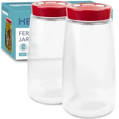 Image of HEFTMAN Fermenting Jar With 1 Way Air Release Vent 2.2 Litres, 2 Pack Ideal for Safe Fermentation Kefir, Kimchi, Sauerkraut, Sourdough Starter, Overnight Oats Jars of