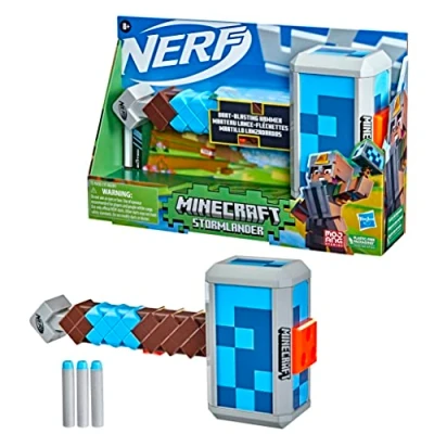 Image of Nerf Minecraft Stormlander Dart Blasting Hammer, Fires 3 Darts, Includes Elite Pull Back Priming Handle Multicolor 5010993948758
