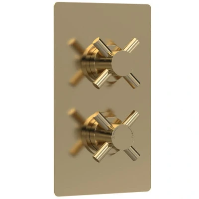Image of Hudson Reed Tec Concealed Thermostatic Shower Valve with Diverter Brushed Brass, Twin Outlet