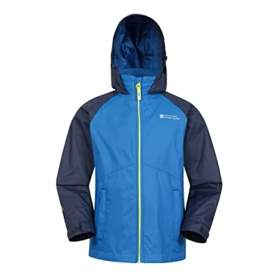 Image of Mountain Warehouse Torrent Kids Waterproof Rain Jacket Taped Seams Raincoat, Lightweight, Breathable, Girls &amp; Boys Rainwear For Autumn, Winter, Wet Weather Indigo Size 3 4 Years