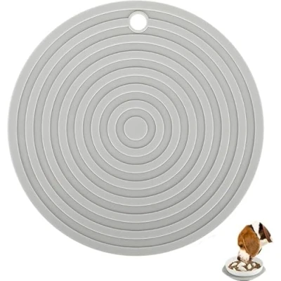 Image of GFYWZ Cat Food Mat Round, Pet Bowl Mat, Dog Round Dish Placemat Trays, Waterproof Silicone Feeding Wipe Clean,Non Slip Pad(Grey