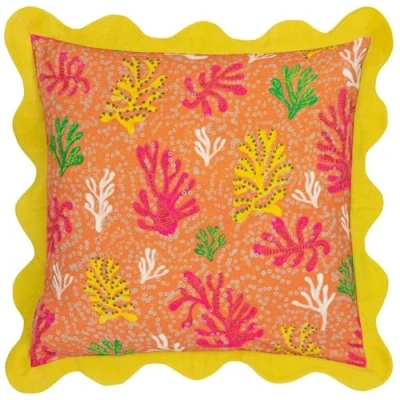 Image of furn. Coral Scalloped Cushion Cover Yellow Cotton Size 50 cm x