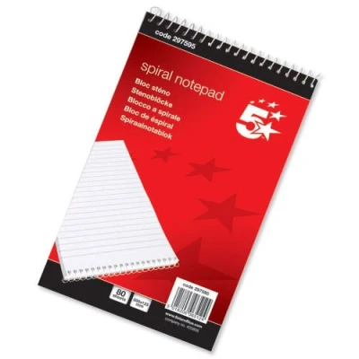 Image of 5 Star Spiral Notepad Headbound Ruled 160 Pages 200x125mm [Pack 10] [per Pack: