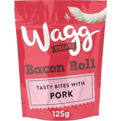 Image of Wagg Bacon Roll Tasty Bites Pork Dog Treats 125g (Pack of 7) Oven Baked