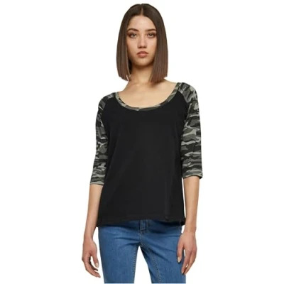 Image of Urban Classics Ladies 3/4 Contrast Raglan TEE Print Tshirt, Women&#039;s, Size: Medium, Black/light grey