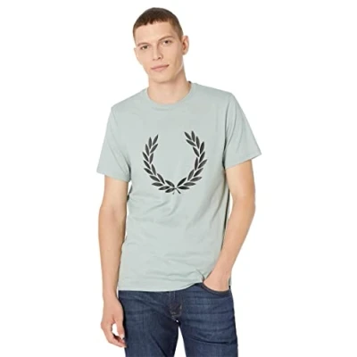 Image of Fred Perry Mens Unisex Laurel Wreath T Shirt 100% Cotton Silver Blue Size Medium