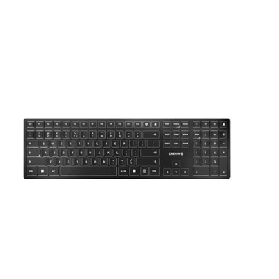 Image of CHERRY KW 9100 SLIM, Wireless Design Keyboard, EU Layout (QWERTY), Choice of Bluetooth or 2.4 GHz RF, Flat Keys, Rechargeable, Grey/Black