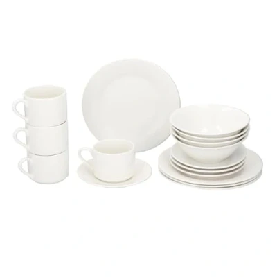 Image of alpina Plates and Bowls Set Breakfast Plate 4 Persons Earthenware Tableware Plates, Bowls, Mugs Saucers Microwave Dishwasher Safe White