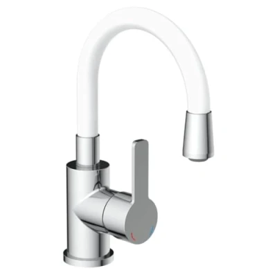 Image of EISL Flexo NI075FLCRW Washbasin Tap Fitting with Flexible Spout Energy Saving Function/Water Function Chrome/White