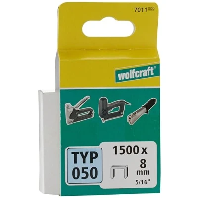 Image of wolfcraft 1,500 Broad Back Staples, Type 050, 8 mm I 7011000 Ideal for fastening fabric, textiles and thin strips of wood