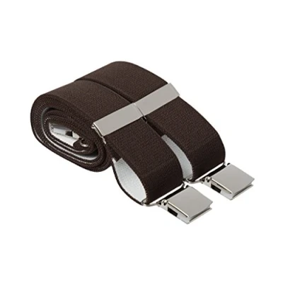 Image of Gents Shop Brown Trouser Braces X Back Heavy Duty Plain 35mm Wide 4 Strong Silver Clips (Standard 44 Inches Long, Brown)
