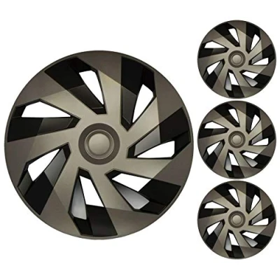 Image of UKB4C Set of 4 Vector Graphite &amp; Black Alloy Look Wheel Trims Hub Caps 14&quot; Protection