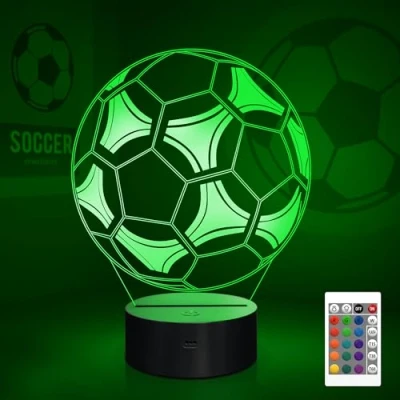 Image of CooPark Football 3D Night Light for Kids, Soccer Optical Illusion LED Lamp,16 Colors Changing Remote Control Sports Fan Room Decoration Christmas Birthday Gift Teen Boy