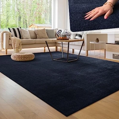 Image of Paco Home Living Room Rug Fluffy Washable in Short Pile Soft, Size:120x170 cm, Colour:Navy blue