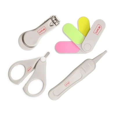 Image of LuvLap Baby Grooming Scissors &amp; Nail Clipper Set/Kit, Manicure Set, 4pcs, White, 0m+