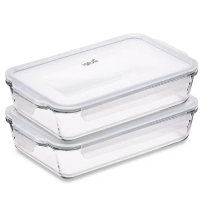 Image of Igluu Meal Prep Glass Lasagne Dish with Airtight Snap Lock Lid Large Rectangular Oven safe Baking BPA Free, Microwavable, Freezer and Dishwasher Ovenware 2.2L (Cook n Freeze) Set of 2