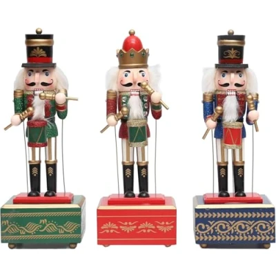 Image of SHATCHI 30cm Musical Box Wooden Christmas Nutcrackers Drummer Animated Clockwork Puppet Figurines Home Decoration Ornament Supplied One